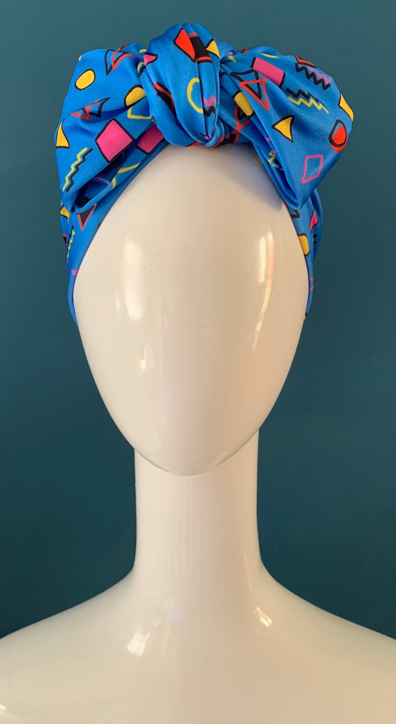 Blue retro print. Turban bow headband image 3