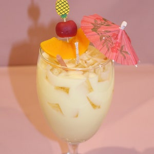 Pina Colada Drink Candle - Realistic Novelty Drink Candle with Peach & Black Cherry Embeds + Drink Umbrella