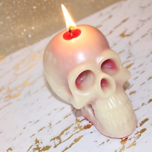 Bleeding Skull Candle - White and Red - Made with all natural soy wax and beeswax - customizable scents