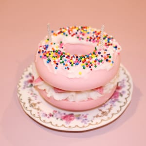 Strawberry & Cream Donuts - Sweet / Creamy / Fruity Novelty / Realistic /Dessert Candle - All Natural Soy and Beeswax