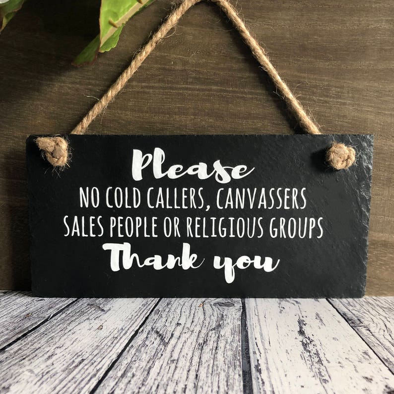 No cold callers sign Front door plaque Hanging sign with | Etsy