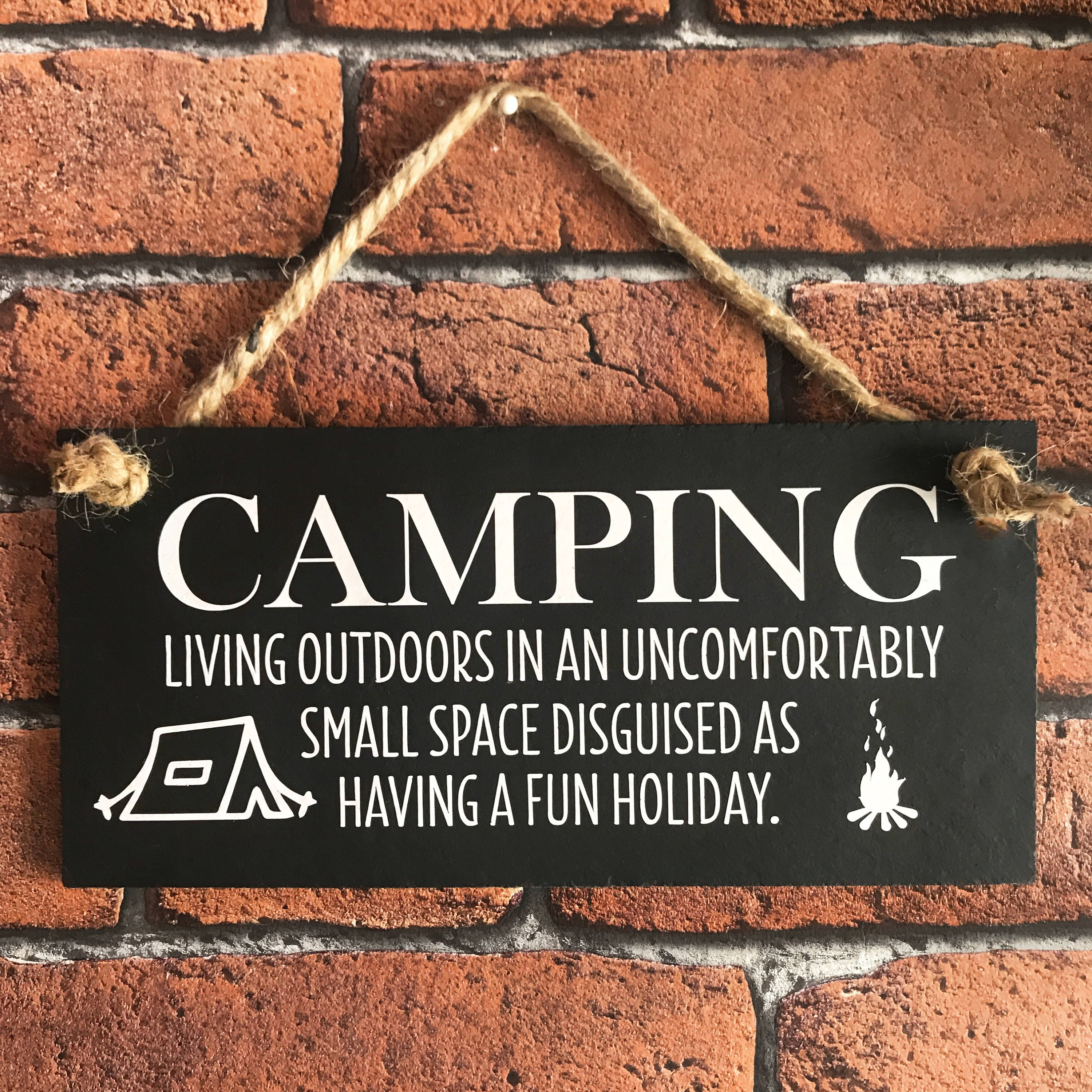 Camping signs I hate camping hanging slate sign with jute Etsy