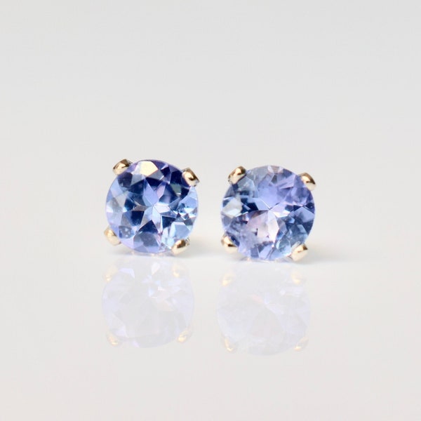 14k Solid White Gold Tanzanite Earrings 4mm A Grade Tanzanite Earring Studs Gift For Her Birthstone of December Vitality and Intuition