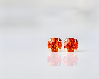 READY TO SHIP Dainty Mexican Fire Opal Earrings | 14k Gold Fire Opal Studs | Anniversary Gift For Her Joy of The Heart