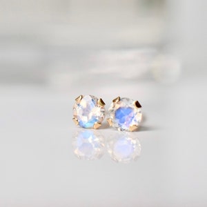 Moonstone Earrings | 14k Gold Moonstone Studs | Color of rainbow Moonstone Gift for Her Love | 3.8mm