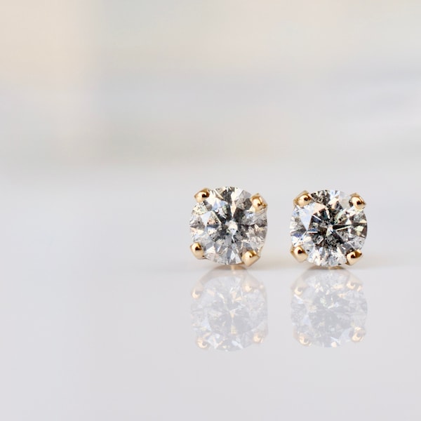READY TO SHIP Natural Gray Diamond Earrings | 14k Gold Salt & Pepper Diamond Studs | April Birthstone | Quiet Luxury Gift for Her | 0.20 ct.