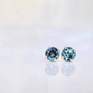 London Blue Topaz Stud Earrings | 14k Gold London Blue Topaz Studs | Birthstone Wedding Anniversary Self Love Gift Love & Compassion