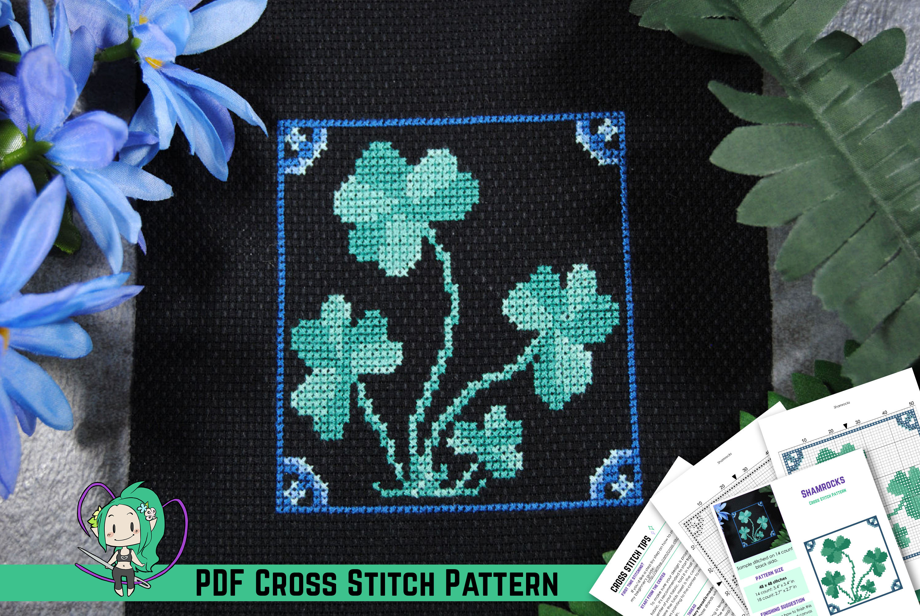 Shamrock Cross Stitch Pattern - Stylized Clover Design - Trefoil Leaf - Beginner Friendly DIY St. Patrick's Day Decor