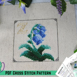 Zelda-kruissteekpatroon - blauwe nachtschade - op Tears of the Kingdom geïnspireerde botanische studie - DIY Game Room Decor - nerdy bloemdessin