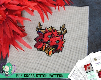 Hades Cross Stitch Pattern - Cerberus, Guardian of the Gates of the Underworld - Greek Mythology - Video Game Inspired Design