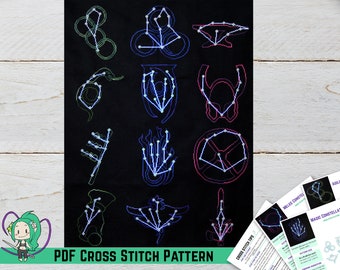Skyrim Cross Stitch Pattern Bundle - Elder Scrolls Skill Constellations - Glow in the Dark Tamriel Night Sky - Black light UV Reflective