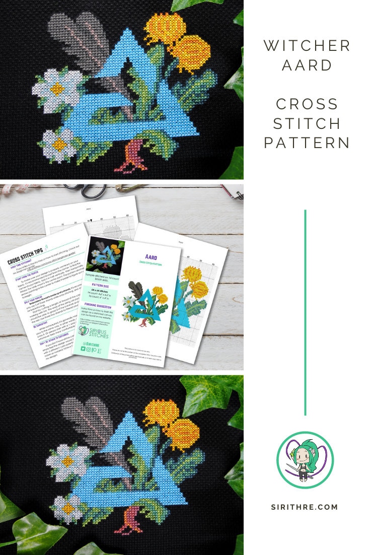 Witcher Cross Stitch Pattern - Aard Sign Floral Art Design - DIY ...