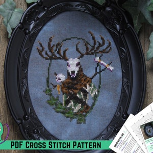 Leshen Cross Stitch Pattern - Witcher 3 Leshy Design - Forest deity from pagan slavic mythology - Spooky Witchy Decor