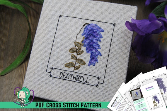 Skyrim Cross Stitch Pattern Elder Scrolls Deathbell Flower Design.