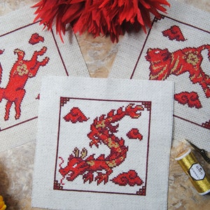 Year of the Monkey Cross Stitch Pattern Chinese New Year Inspired Design Lunar Zodiac Animals Designed w/ DMC Diamant or Light Effects image 4