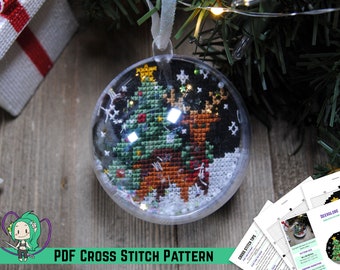 Christmas Deer Cross Stitch Pattern - Holiday Design - DIY Christmas Tree Ornament - Beginner Friendly