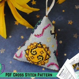 Humbug Cross Stitch Pattern - Bee, Rose, Sunflower, Oak, Acorn, Sun Design - DIY  Summer Solstice Ornament