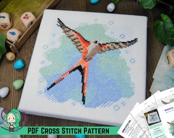 Wingspan Cross Stitch Pattern - Board Game Inspired  - Scissor-tailed Flycatcher  - Modern Design - DIY Wall Art