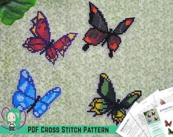 Zelda Cross Stitch Pattern - Breath of the Wild Butterfly Set - Plastic Canvas Smotherwing, Winterwing, Thunderwing, Summerwing Designs