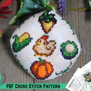 Stardew Valley  Cross Stitch Pattern - Chicken and Crops Biscornu / Pin cushion - From Author of the Official Cross Stitch Guide Book