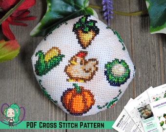 Stardew Valley  Cross Stitch Pattern - Chicken and Crops Biscornu / Pin cushion - From Author of the Official Cross Stitch Guide Book