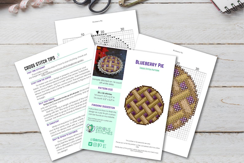 May include: Cross stitch pattern for a blueberry pie. The pattern includes a grid with instructions on how to stitch the pie. The pattern is available in multiple sizes, including 20 x 30 inches and 14 count, 2.5 x 2.5 inches. The pattern is also available in 14 count, 2.2 x 2.2 inches. The pattern is perfect for beginner cross stitchers.