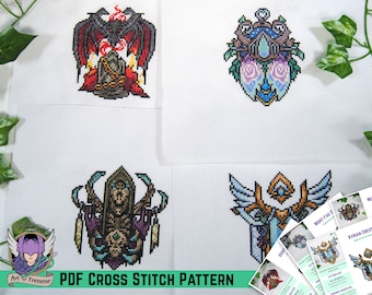 WoW Cross Stitch Pattern Bundle - Frenone Covenant Emblems - Inspired Shadowlands Crest Designs - Game Room Wall Decor