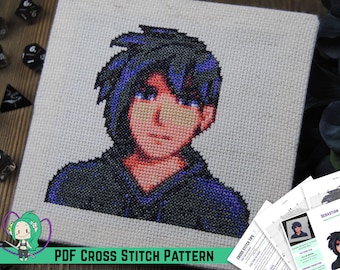 Stardew Valley Cross Stitch Pattern - Sebastian Villager Portrait - DIY Game Room Art - From Author of the Official Cross Stitch Guide Book