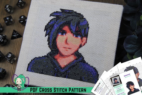 Stardew Valley Cross Stitch Pattern - Sebastian Villager Portrait - DIY Game Room Art - From Author of the Official Cross Stitch Guide Book