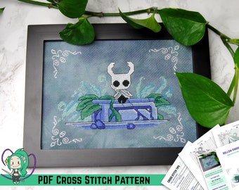 Hollow Knight Cross Stitch Pattern - The Knight /Vessel / Ghost - Hallownest Bench Design - Detailed DIY Game Room Wall Art