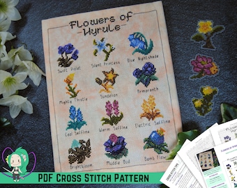 Zelda Flowers Cross Stitch Pattern - Breath of the Wild Inspired - Flora of Hyrule - Botanical Design -  DIY Video Game Decor