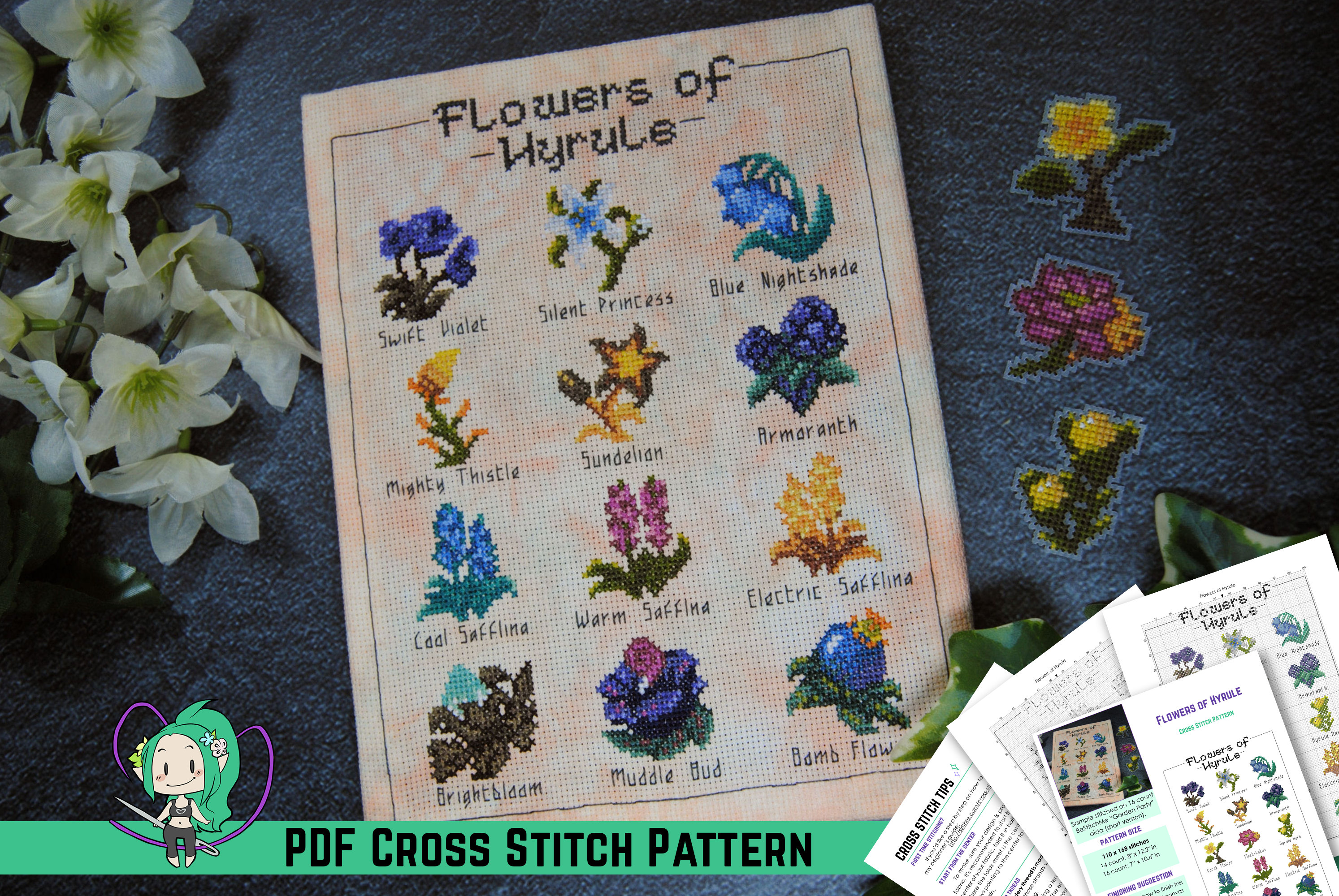 Zelda Flowers Cross Stitch Pattern - Breath of the Wild Inspired