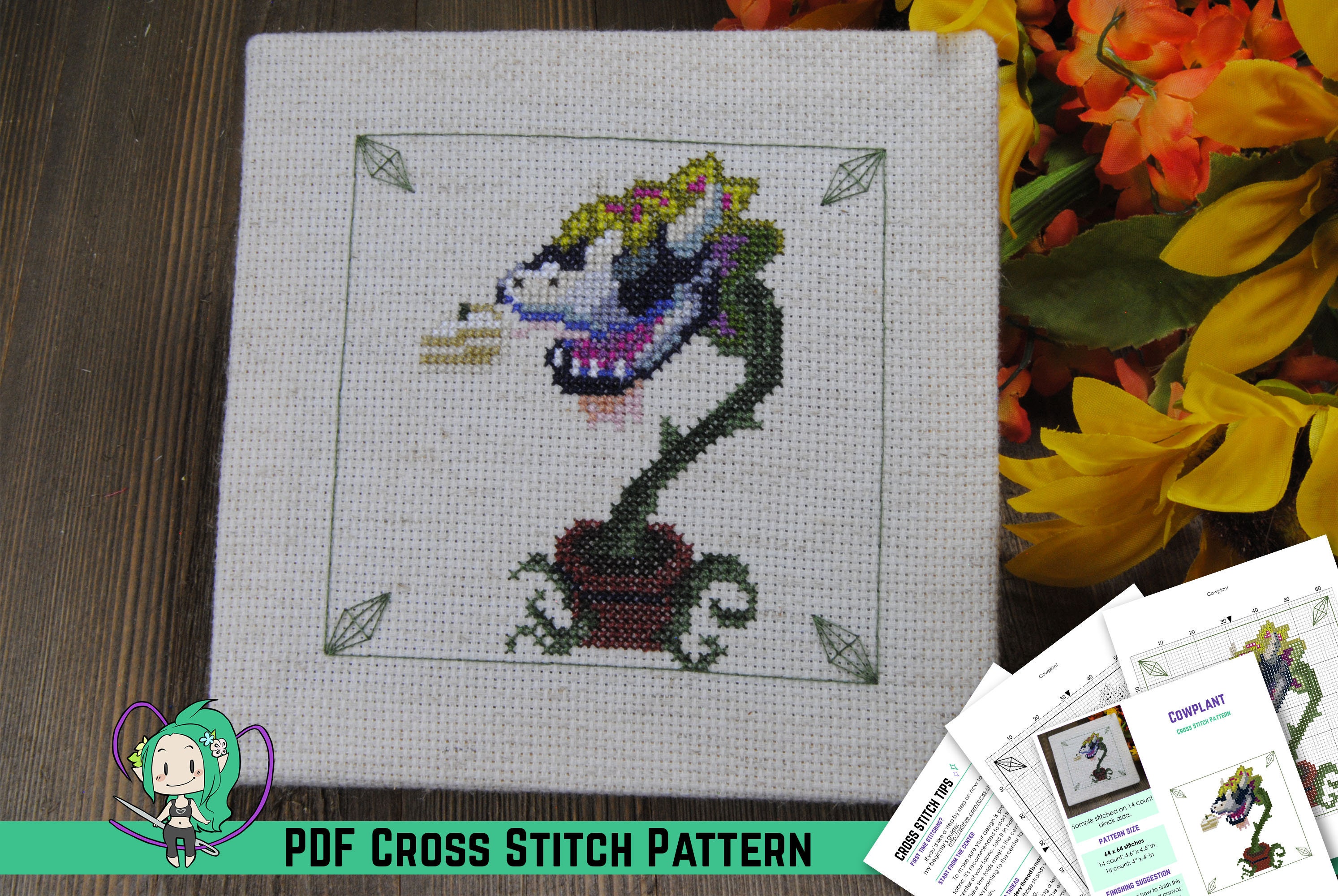 Sims Cross Stitch Pattern Cowplant Design Sim Gardening Etsy