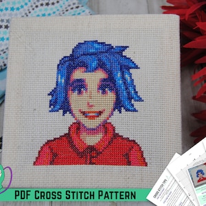 Stardew Valley Cross Stitch Pattern - Emily Villager Portrait - DIY Game Room Art - From Author of the Official Cross Stitch Guide Book
