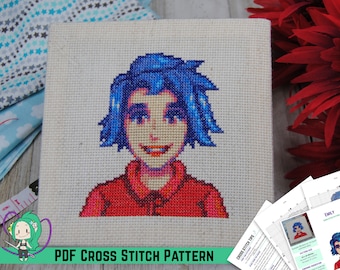 Stardew Valley Cross Stitch Pattern - Emily Villager Portrait - DIY Game Room Art - Von Autor des offiziellen Cross Stitch Guide Book