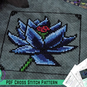 Patrón de punto de cruz de loto negro - Estudio botánico de Magic the Gathering - Diseño floral moderno inspirado en el juego - Arte de pared DIY