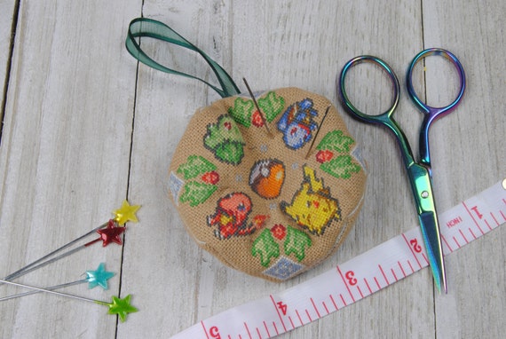 Pokemon Cross Stitch Pattern - Starter Biscornu Design - DIY Pin