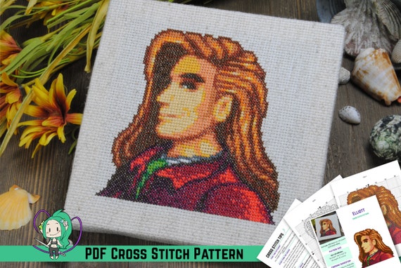 Stardew Valley Cross Stitch Pattern - Elliott Villager Portrait - DIY Game Room Art - From Author of the Official Cross Stitch Guide Book