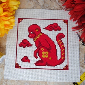 Year of the Monkey Cross Stitch Pattern Chinese New Year Inspired Design Lunar Zodiac Animals Designed w/ DMC Diamant or Light Effects image 2