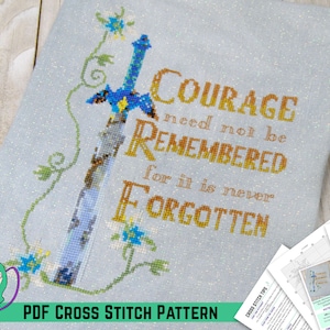 Zelda Cross Stitch Pattern - Breath of the Wild Inspired - Princess Zelda Quote - Courage Need Not Be Remembered -  DIY Video Game Decor