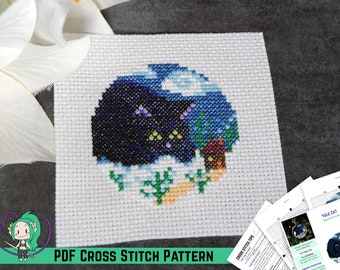 Yule Cat Cross Stitch Pattern - Icelandic Folklore Design -  Jólakötturinn Legend - DIY Christmas Tree Ornament - Beginner Friendly