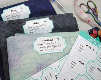 Etichette adesive in tessuto - Organizza il tuo tessuto a punto croce - Metodo di conservazione in colori pastello - Aida, Evenweave, Lino - Lugana, Belfast