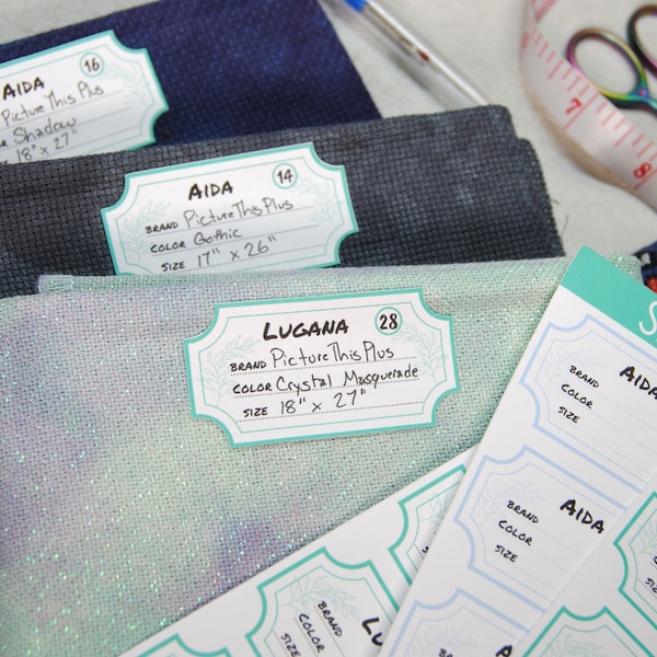 Fabric Label Stickers - Organize Your Cross Stitch Fabric - Storage Method in Pastel Colors - Aida, Evenweave, Linen - Lugana, Belfast