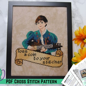 Witcher Cross Stitch Pattern - Jaskier Toss a Coin to your Witcher - Funny Game Room Decoration - Gift for Stitchers - Craft Room Decor