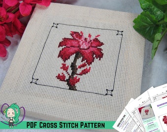 Patrón de punto de cruz de impacto Genshin - Dendrobium - Estudio de flores de Inazuma - Diseño floral moderno inspirado en videojuegos - Arte de pared DIY
