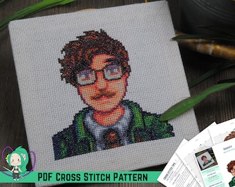 Stardew Valley Cross Stitch Pattern - Harvey Villager Portrait - DIY Game Room Art - From Author of the Official Cross Stitch Guide Book