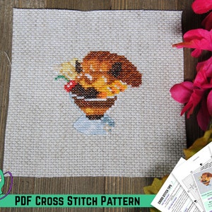 Pokémon Korsstygnsmönster - Vulpix Sundae Cafe Mix Inspirerad Design - Söt Glassparfait Konst - Kawaii Efterrättsmat - DIY Köksinredning