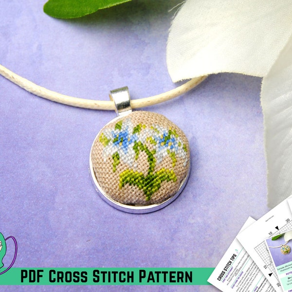 Zelda Cross Stitch Pattern - Silent Princess Mini Design - DIY Pendant Necklace - Breath of the Wild Inspired Small Floral  - DIY Gamer Gift