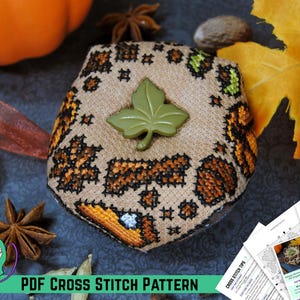 Herfstborduurpatroon - pompoenkruidspeldenkussen - Halloween-ontwerp - asymmetrisch - decoratief kussen - beginnersvriendelijk