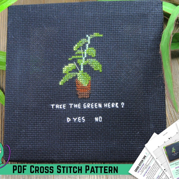 Resident Evil Cross Stitch Pattern - Take the Green Herb - Biohazard First Aid - Video Game Inspired DIY Wall Art